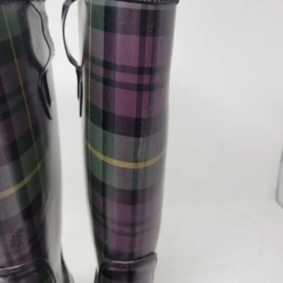 L.L. Bean | Womens Wellies Rain Boots Plaid Purple Green - Picture 10 of 14